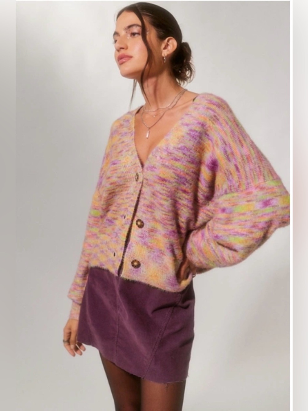 Urban Outfitters Purple and Yellow Cardigan
